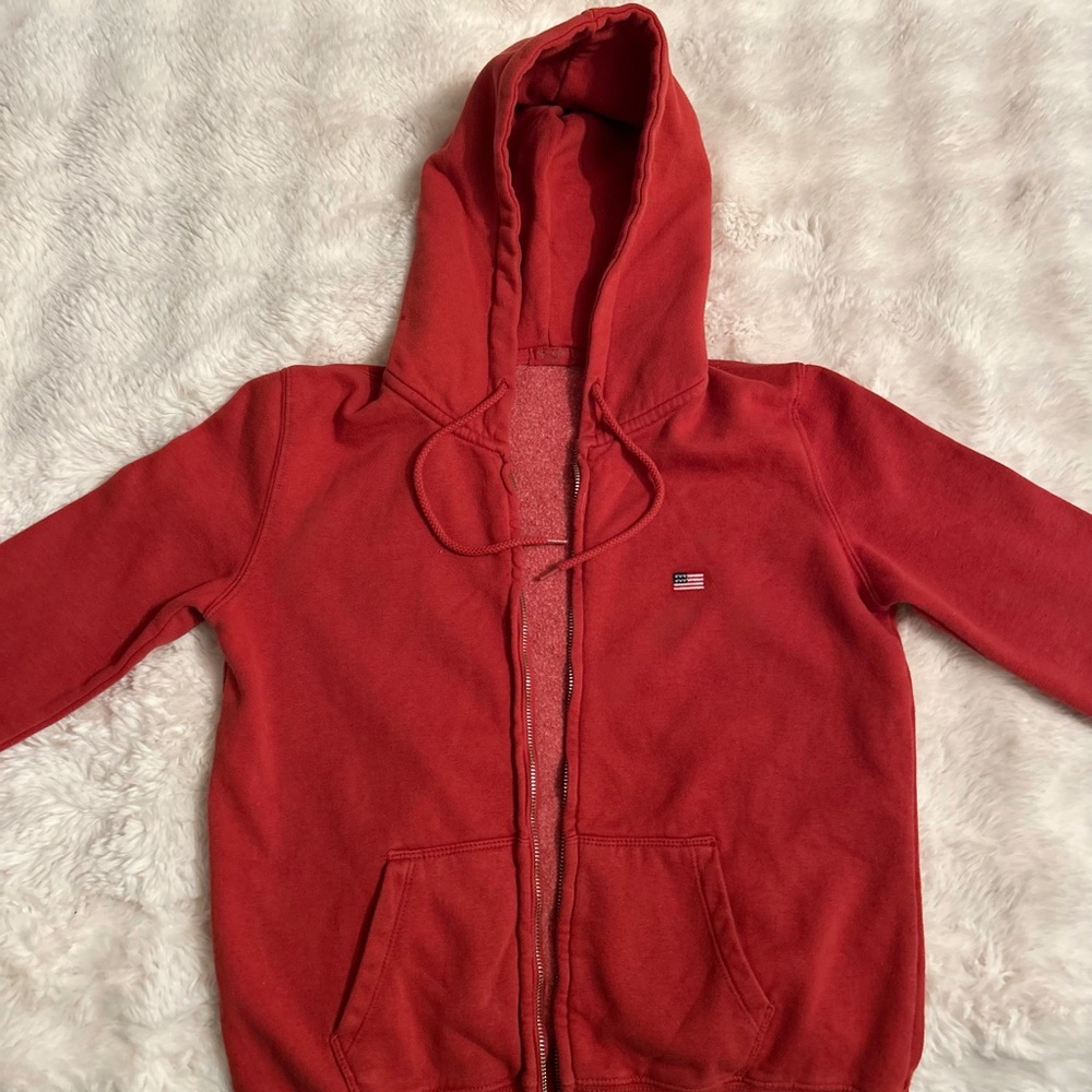 Brandy Melville Red Zip Up Hoodie – Cozy Fleece – One Size